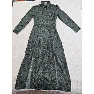 Vernacular Maxi Dress Women's S Green Leopard Print Lined Long Sleeve Side‎ Zip